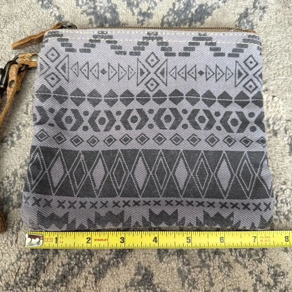 Myra Bag Womens Boho Canvas Leather Crossbody Blue Brown Wristlet Purse